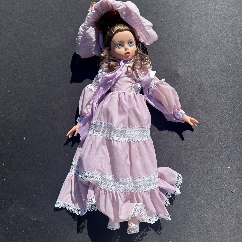 Vintage Migliorati Italian Doll Lavender Tiered Lace Dress Bonnet Made In Italy